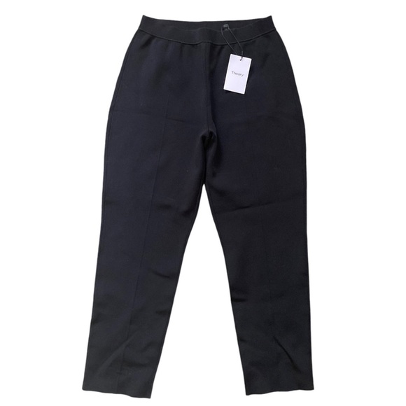 Theory NWT Treeca Pull-On Glossed Black Trousers Stretch Ponte Pants Size M - Picture 7 of 10